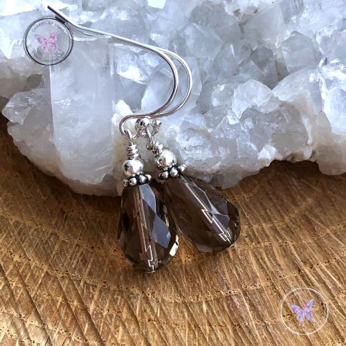 Smokey Quartz Faceted Teardrop Earrings